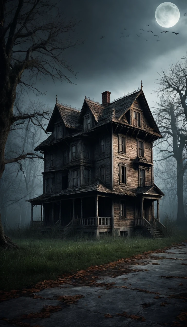 A Scary horror image of an old house, PICTURE REALISTIC, high resolution, 8k