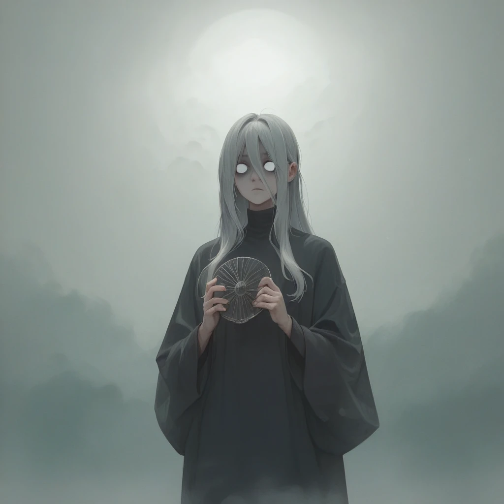 Anime Figures,Dark Villain,Long hair flutters,Grey Hair, Cool droopy-eyed woman, tobacco, Thick fog around,4K