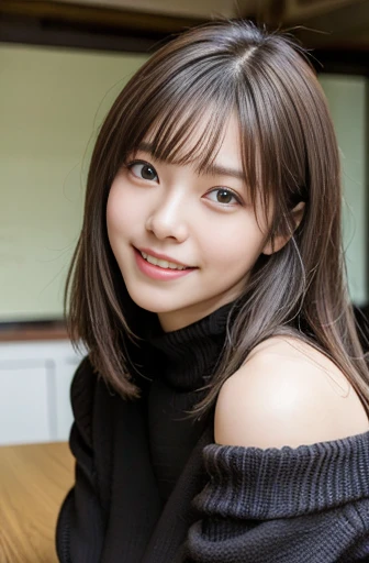 randome pose、top-quality、超A high resolution、(Photorealsitic:1.5)、1人、Leather jumper、A smile、(Brown hair:1.2)、(huge-breasted:1.2)、Classroom、looking at viewert、a closeup、full body Esbian、Nasty eyes