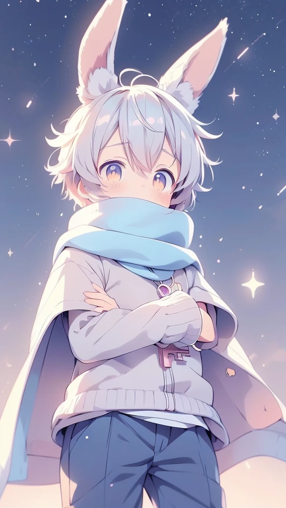 a cartoon picture of a boy with a rabbit ears and a scarf, official anime artwork, key anime visuals, key anime art, official art, anime cover, key anime visual, anime boy, cute anime, today's featured anime still, trending on artstation pixiv, anime wallaper, anime lush john 8k woods, anime background, anime wallpaper 4 k