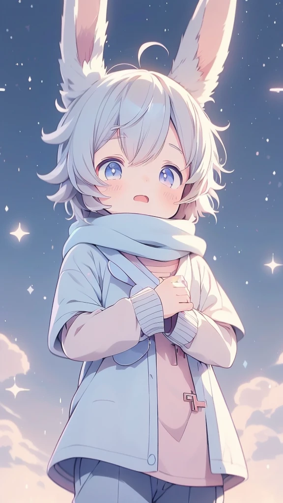 a cartoon picture of a boy with a rabbit ears and a scarf, official anime artwork, key anime visuals, key anime art, official art, anime cover, key anime visual, anime boy, cute anime, today's featured anime still, trending on artstation pixiv, anime wallaper, anime lush john 8k woods, anime background, anime wallpaper 4 k