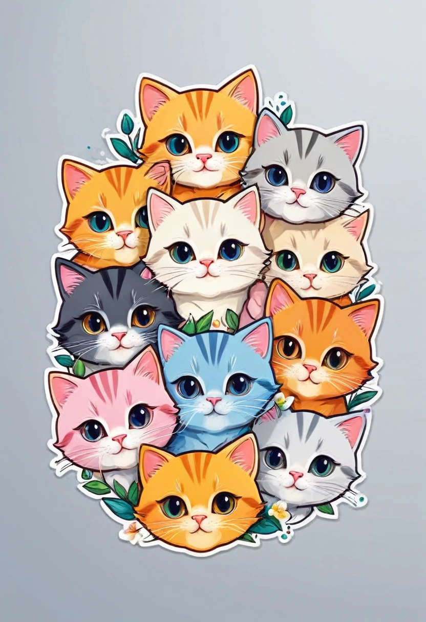 vectorial art, circular, vectorised, 8k, design  proffesional, flat design, vector lines, sticker, drawning, drawning, Full HD  com flores,  colorful illustration 4 small smiling kittens, At the center, Paint splashes and stains, high détail, t-shirt designs (work of art, best qualityer, proffesional, perfect composition, very aesthetic, absurdrez, super verbose, details Intricate: 1.3