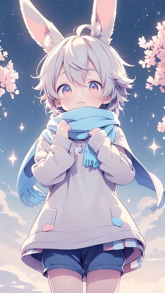 a cartoon picture of a boy with a rabbit ears and a scarf, official anime artwork, key anime visuals, key anime art, official art, anime cover, key anime visual, anime boy, cute anime, today's featured anime still, trending on artstation pixiv, anime wallaper, anime lush john 8k woods, anime background, anime wallpaper 4 k