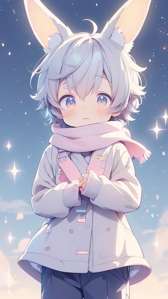a cartoon picture of a boy with a rabbit ears and a scarf, official anime artwork, key anime visuals, key anime art, official art, anime cover, key anime visual, anime boy, cute anime, today's featured anime still, trending on artstation pixiv, anime wallaper, anime lush john 8k woods, anime background, anime wallpaper 4 k
