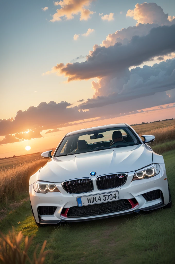 anime landscape of a classic pearl white super white BMW M5 2023 sports car sitting in a field of tall grass with a sunset in the background.cute anime dinner, cute anime peace dinner, makoto shinkai cyril rolando, cute anime dinner, amazing wallpaper, 8K anime art wallpaper, anime background, artistic anime background, anime wallpaper 4k, 4k anime art wallpaper, 4k anime wallpaper art, to tamil with name