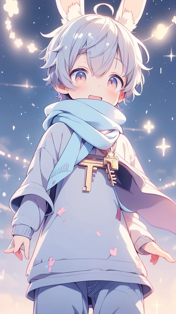 a cartoon picture of a boy with a rabbit ears and a scarf, official anime artwork, key anime visuals, key anime art, official art, anime cover, key anime visual, anime boy, cute anime, today's featured anime still, trending on artstation pixiv, anime wallaper, anime lush john 8k woods, anime background, anime wallpaper 4 k