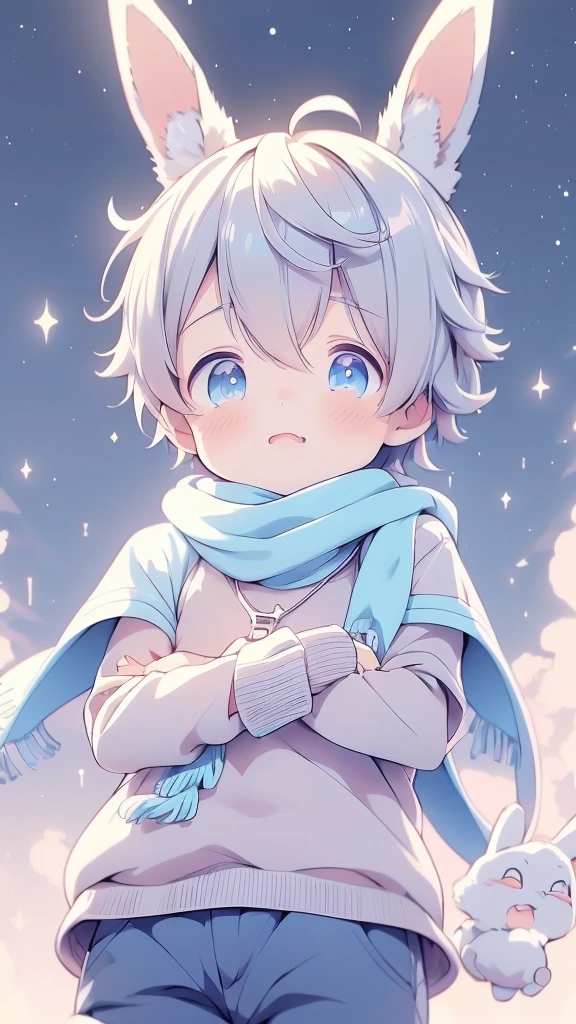 a cartoon picture of a boy with a rabbit ears and a scarf, official anime artwork, key anime visuals, key anime art, official art, anime cover, key anime visual, anime boy, cute anime, today's featured anime still, trending on artstation pixiv, anime wallaper, anime lush john 8k woods, anime background, anime wallpaper 4 k