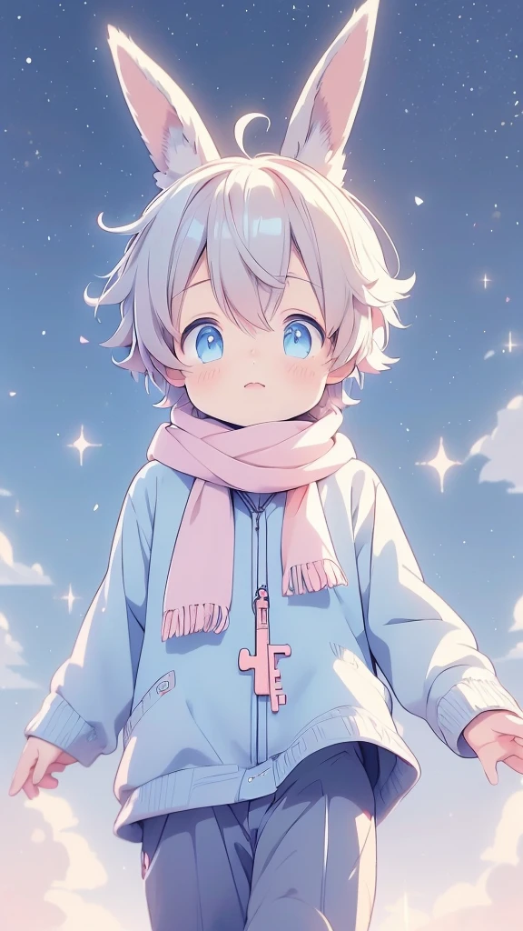 a cartoon picture of a boy with a rabbit ears and a scarf, official anime artwork, key anime visuals, key anime art, official art, anime cover, key anime visual, anime boy, cute anime, today's featured anime still, trending on artstation pixiv, anime wallaper, anime lush john 8k woods, anime background, anime wallpaper 4 k