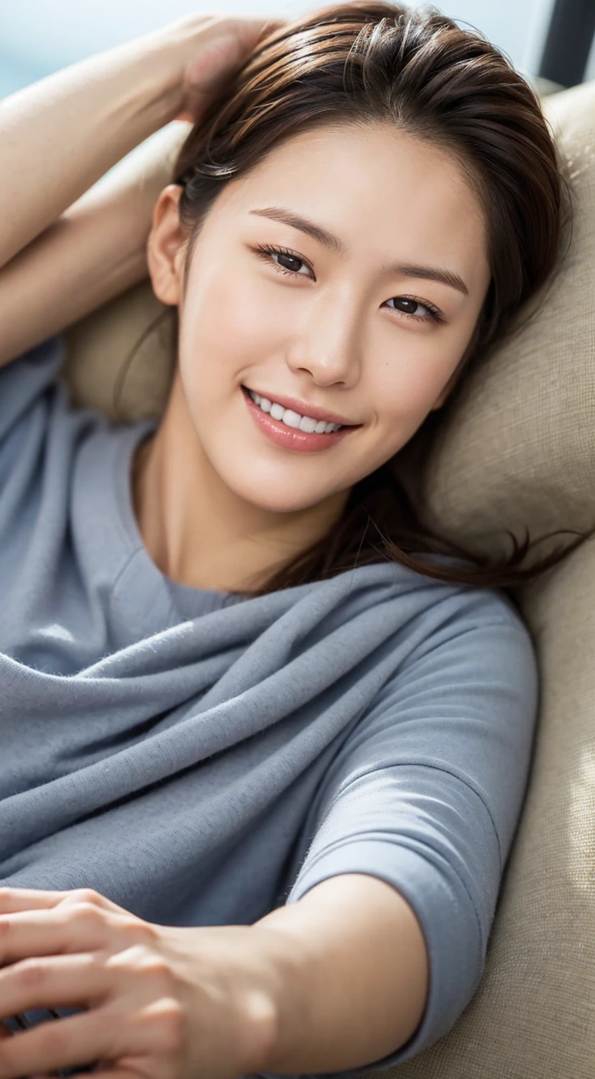 Male about 25 years old, smile, sharp focus, whole body (1.5), summer, wonderful, sleeping and waking up,