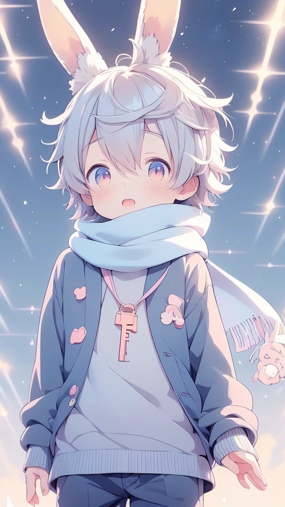 a cartoon picture of a boy with a rabbit ears and a scarf, official anime artwork, key anime visuals, key anime art, official art, anime cover, key anime visual, anime boy, cute anime, today's featured anime still, trending on artstation pixiv, anime wallaper, anime lush john 8k woods, anime background, anime wallpaper 4 k