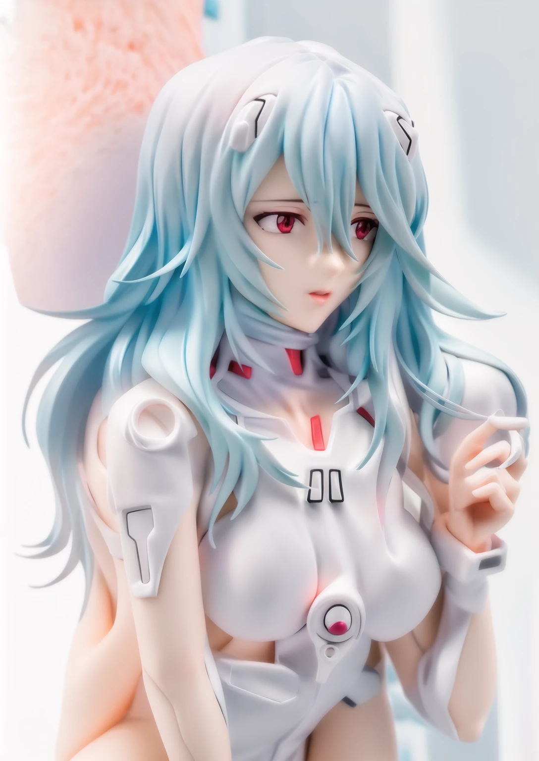 Rei Ayanami (Evangelion), figure, portrait of very beautiful anime girl, Rei Ayanami, anime figurine, anime figure, figurine, collectible figure, realistic, masterpiece, [realistic], [3d], (8k, RAW photo, best quality, masterpiece:1.2), ultra high res, photo realistic, professional lighting, detailed lighting, professional photography, high quality, high res, extremely detailed