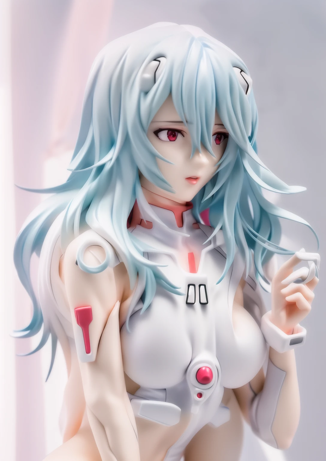 Rei Ayanami (Evangelion), figure, portrait of very beautiful anime girl, Rei Ayanami, anime figurine, anime figure, figurine, collectible figure, realistic, masterpiece, [realistic], [3d], (8k, RAW photo, best quality, masterpiece:1.2), ultra high res, photo realistic, professional lighting, detailed lighting, professional photography, high quality, high res, extremely detailed