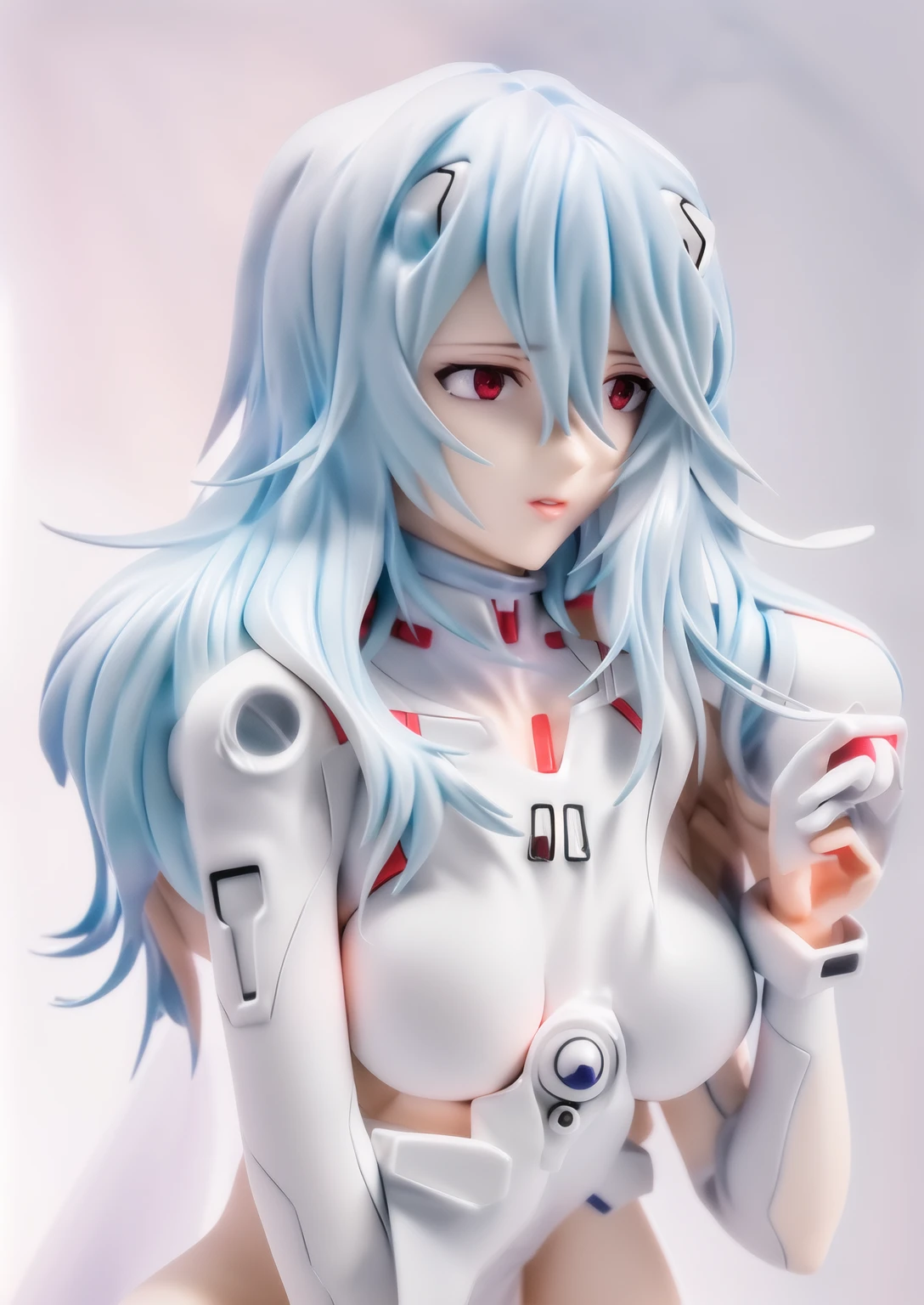 Rei Ayanami (Evangelion), figure, portrait of very beautiful anime girl, Rei Ayanami, anime figurine, anime figure, figurine, collectible figure, realistic, masterpiece, [realistic], [3d], (8k, RAW photo, best quality, masterpiece:1.2), ultra high res, photo realistic, professional lighting, detailed lighting, professional photography, high quality, high res, extremely detailed