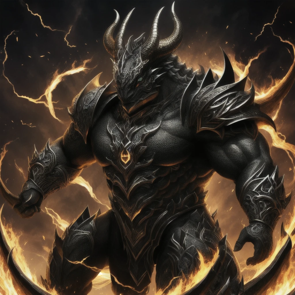 Dragon god, dragon of life, big horns, giant horns, beast, glowing eyes ,Black and silver color,a head ,Golden shine eyes,Big and long body