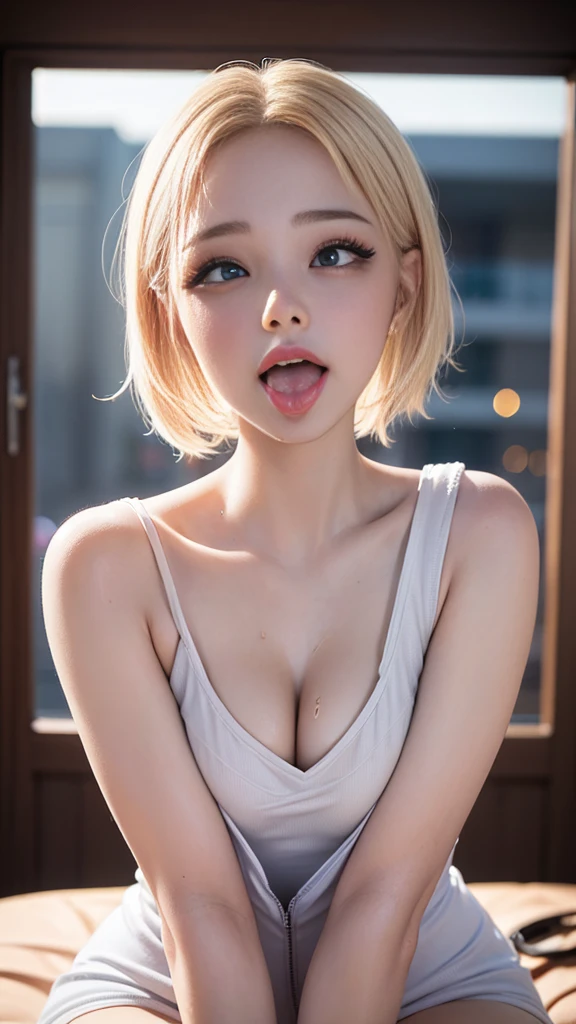 NSFW, (Acutance:0.88), 8k, High-level, absurd, masterpiece, best quality, primitive, very detailed CG, very detailed wallpaper, perfect lighting, Extremely detailed (((The personifying "Marilyn Monroe" as a TinyGirl))), MysticSight, Tyndall effect, Tyndall scattering, (Studio gray background with (many Dazzling RainbowColor particles BokeH)), (RoundlyButts, ThighGap), (Exposed:0.4), (Assfocus with looking ahead), BREAK (NOGIZAKA face variations)  Extremely Detailed very KAWAII face variations, perfect anatomy, Childish, captivating gaze, elaborate detailed Eyes with (sparkling highlights:1.28), long eyelashes、Glossy RED Lips with beautiful details, Coquettish tongue, Rosy cheeks, Radiant PearlSkin with clear transparency . { (Dynamic LifeLike expressions:1.4) | :d) }, (large eyes:-1) .