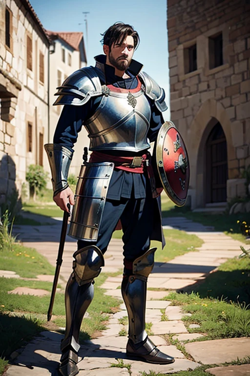 Man with medieval style armor and shield