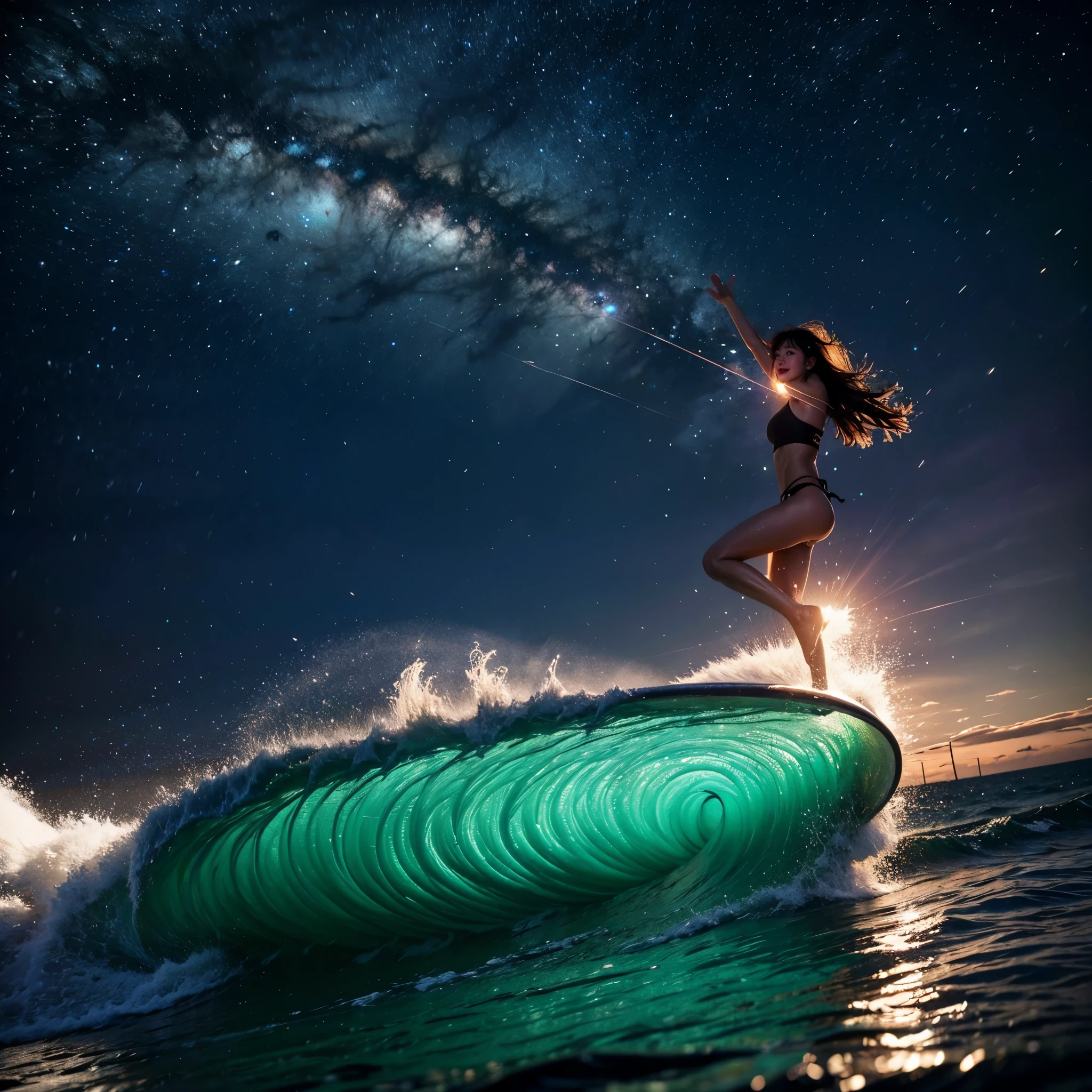 (ZoomedOut:1.28, Wide-shot) (Epic photo of surfer magazine:1.37).(Full of Water, Everything Wetted:1.6) WetHair (extremely detailed KAWAII Girl)(SparklingHighlights:1.28), Dynamic Joyful Expressions LifeLike Rendering (ManoErina:1.0) . Overflowing Gigantic Sideboob (Clearly Visible Beautiful Breast to Buttocks Line) Tiny and Roundly Butt, Detailed wet clothing texture, (Sloppy Surfboard:-1.2) Riding on waves, TyndallEffect(Starry Water Particles:1.32)