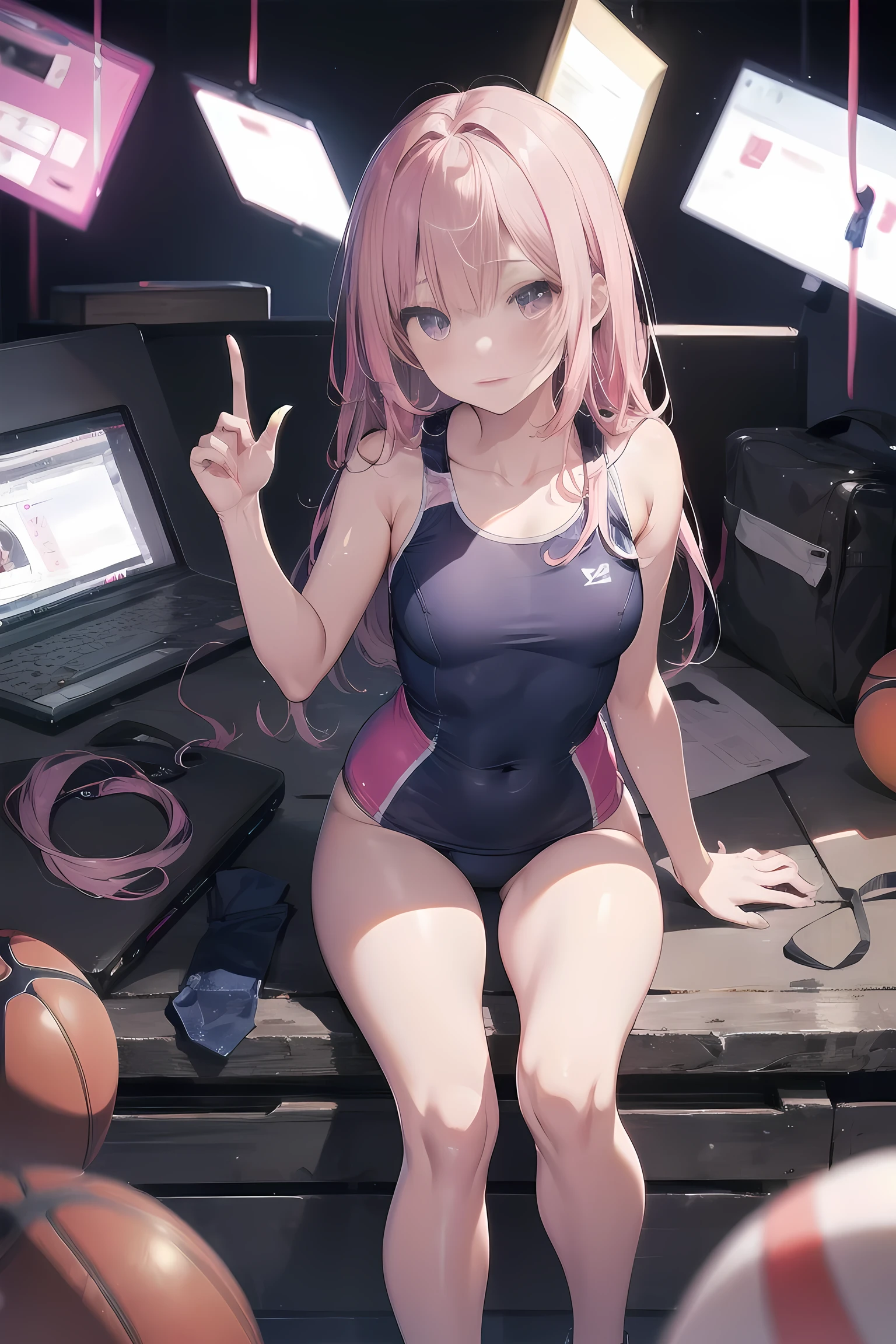 high quality、最high quality、Complete limbs、Ultra-high resolution、Shining Eyes、Full Finger、Slender beauty、Embarrassed look、Writhing expression、Pink、Wear a school swimsuit、Glowing Skin、Knee-length、Sports Warehouse