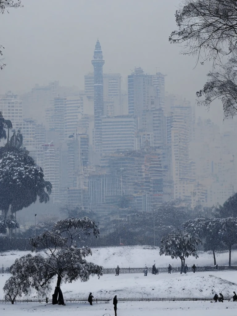 Monas in Jakarta City covered with snow.