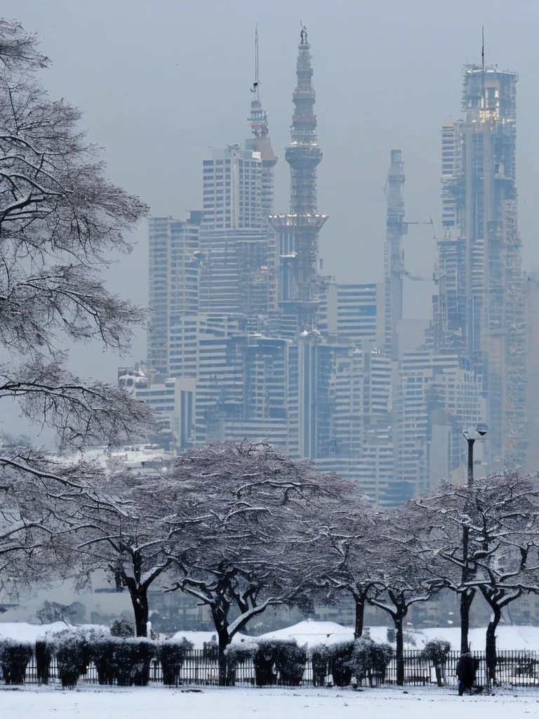 Monas in Jakarta City covered with snow.