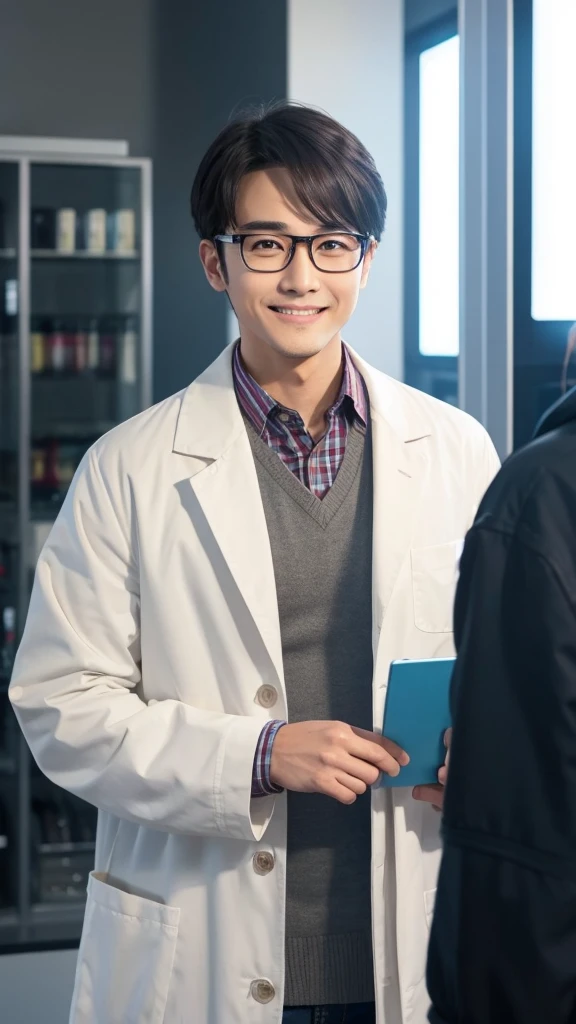 

Please draw a cute deformed male character。The character is wearing a white coat and glasses.。Have a friendly and approachable appearance、Small, round face、Big eyes、Has a gentle smile。Add details such as pockets and pens to the lab coat。The glasses are a little big、Emphasize a cute and intelligent impression。Give your overall appearance a lovely and attractive appearance.。