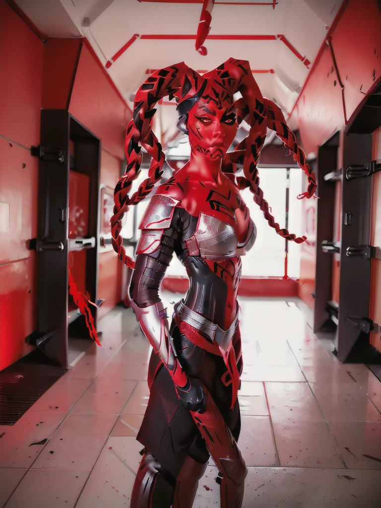 1 Girl、Lifeguard ((glowing eyes, red eyes)), Medium Bust、solo、red Hair、Braid、Mobile Race Suit、Shoulder Armor、ceiling、Wide Shot、Looking Ahead、zipup suit 、Closed Mouth、Highest quality、medium quality、22 years old、Mobile Trace System、cockpit、Asian、CyborgCosplay
