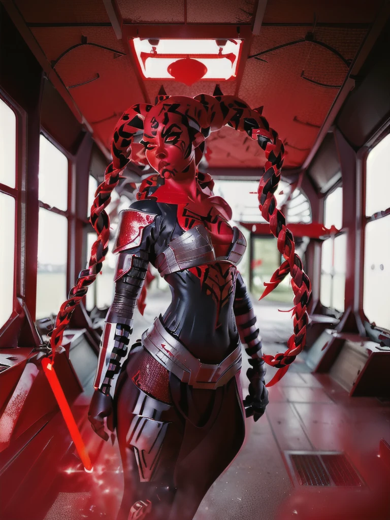 1 Girl、Lifeguard ((glowing eyes, red eyes)), Medium Bust、solo、red Hair、Braid、Mobile Race Suit、Shoulder Armor、ceiling、Wide Shot、Looking Ahead、zipup suit 、Closed Mouth、Highest quality、medium quality、22 years old、Mobile Trace System、cockpit、Asian、CyborgCosplay
