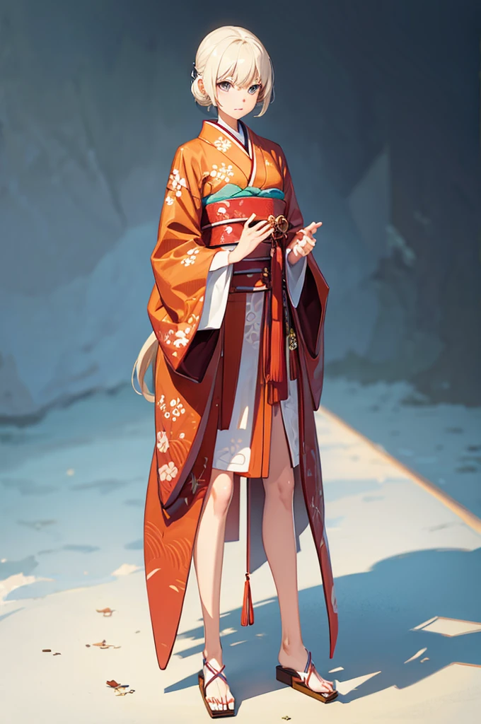 Wooden Humanoid Robot,Wood grain body,Made to resemble a girl,wear the kimono,Young,An illustration