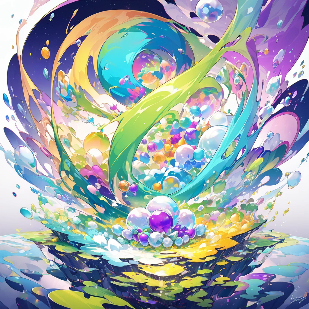 Bubble Realm Art, changed, yellow,green,Oil