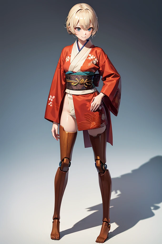 Wooden Humanoid Robot,Wood grain body,Made to resemble a girl,wear the kimono,Young,smile