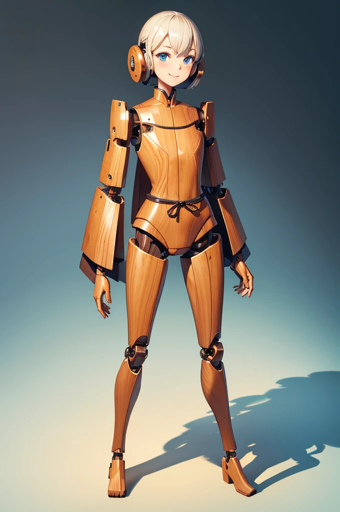 Wooden Humanoid Robot,Wood grain body,Made to resemble a girl,wear the kimono,Young,smile