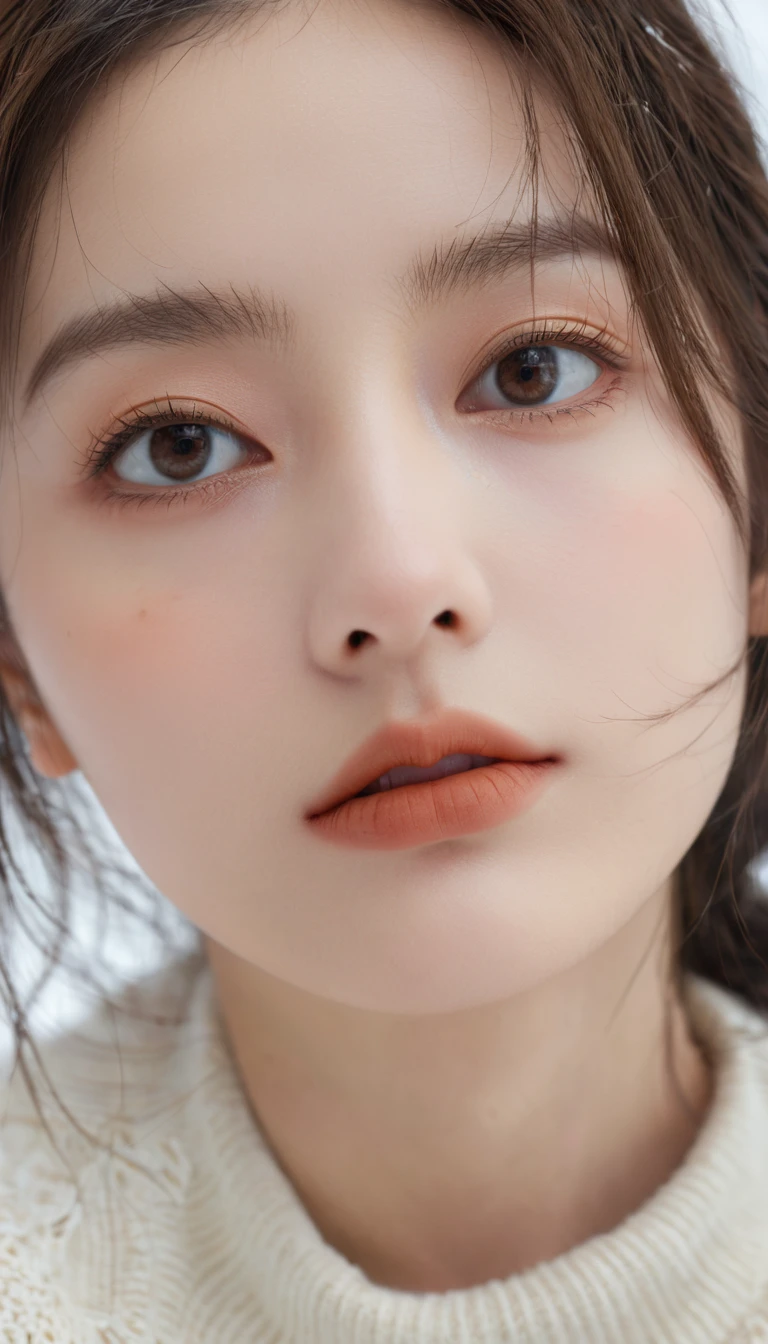 (Surrealism), (illustration), (high resolution), (8K), (Extremely detailed), (best illustration), (Beautiful and delicate eyes), (best quality), (Very detailed), (masterpiece), ( wallpaper), (Delicate face), solitary, Beautiful and delicate eyes, Beautiful and delicate nose, Small Breasts, masterpiece, Midwinter,,1 Girl, Solitary,Practical, black eyes, Lips, Brown eyes, Delicate face, Facing the Focus, Thin face,