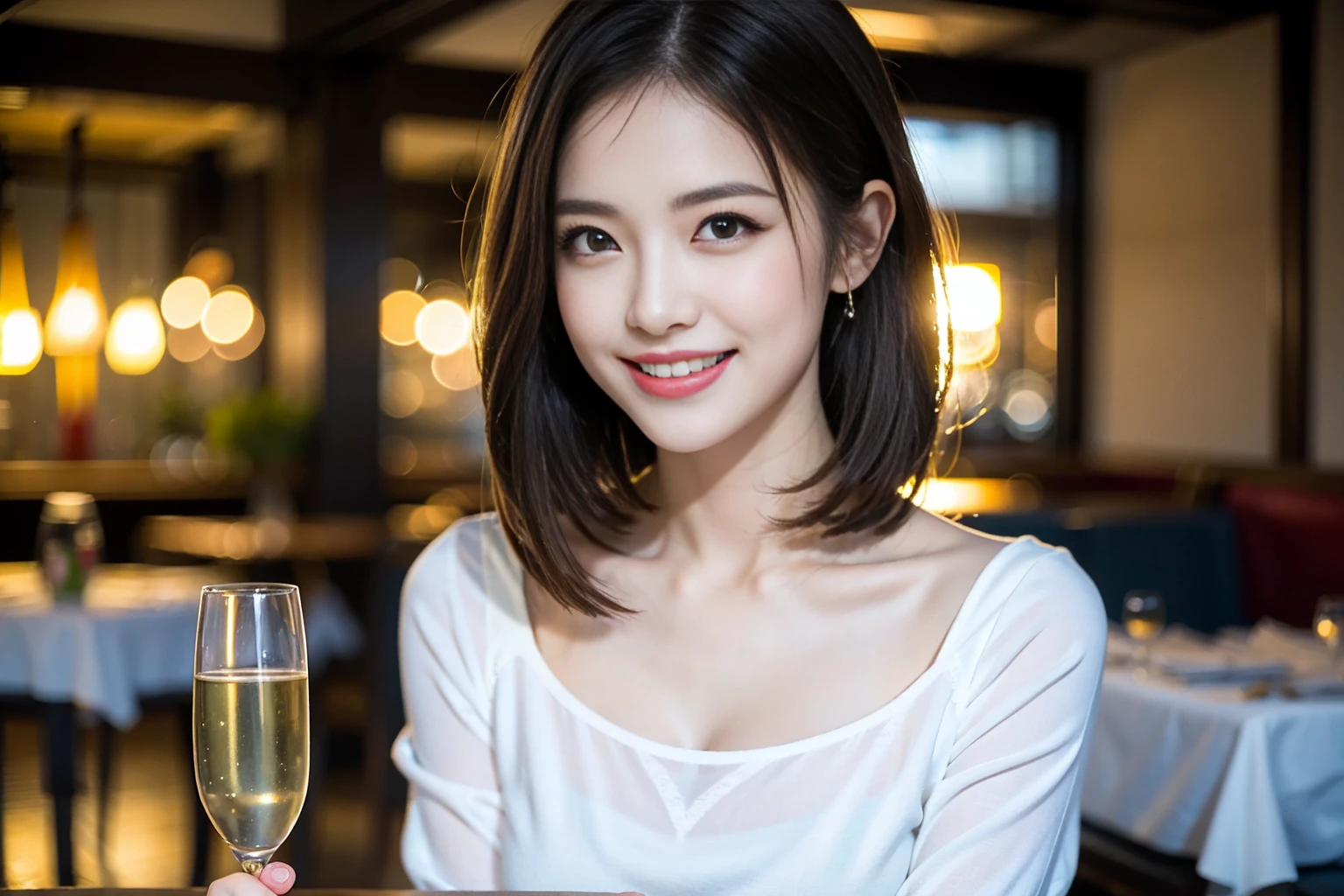 ((Highest quality、8k、masterpiece:1.3))、Shortcuts、cute、slimカップル、modelカップル、actress男優、(Realistic, Intricate details:1.2), full-course dinner、Wine Party、Amazing view of the sunset sky and clouds、A bright smile、short hair,Bright Face、45 years old), 42 years old, red wine 、Appetizers、Italian food、Wine bottle、Champagne、sparkling wine、Two beauties、Brown Hair、Shortcuts、Long sleeve shirt、dress、Beautiful woman 1, (slimな顔), (The body is slim), (Brown Hair), (Shortcuts), cheeks turn a little red,Attractive beauty、restaurant, In a prominent place (From the waist up) Nova Frog Style, actress, model, Upper Body, White wine, slim, wine glass, 中央に置かれたwine glass, smile, (smile: 1.15), Beautiful fine grain, Depth f/2,saturation, High Contrast, Strong light and shadow,Moist Body:1.5、3D texture、Delicate eyes、Brown Hair、The hair is very shiny、