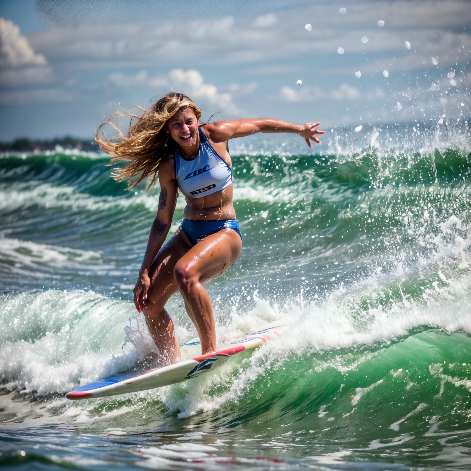 (ZoomedOut:1.28, Wide-shot) (Epic photo of surfer magazine:1.37).(Full of Water, Everything Wetted:1.4) WetHair (extremely detailed Cute Girl)(SparklingHighlights:1.28), Dynamic Joyful Expressions LifeLike Rendering (ManoErina:1.0) . Overflowing Gigantic Sideboob (Clearly Visible Beautiful Breast to Buttocks Line) Tiny and Roundly Butt, Detailed wet clothing texture, (Sloppy Surfboard:-1.2) Riding on waves, TyndallEffect(Starry Water Particles:1.32)