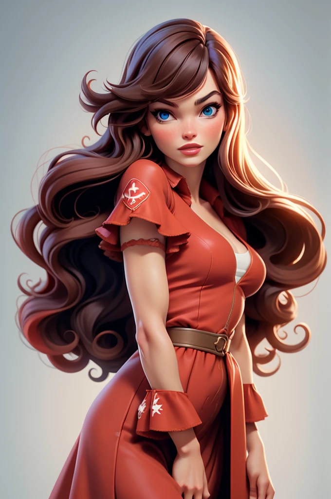 Milla Jovovich, long hair, red dress, barbie, blue eyes, white background,