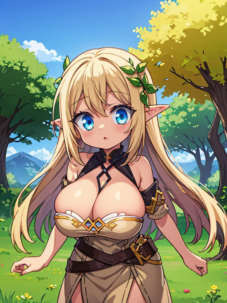 (tan elf:1.2), (high fantasy slave outfit ripped beige dress:1.2), (farm children:1.2), (high resolution:1.2), (huge boobies:1.2)