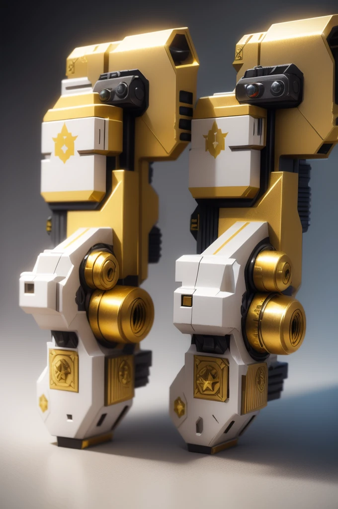 Twin blasters, star wars, double ornate blasters, golden and silver colored, no characters
