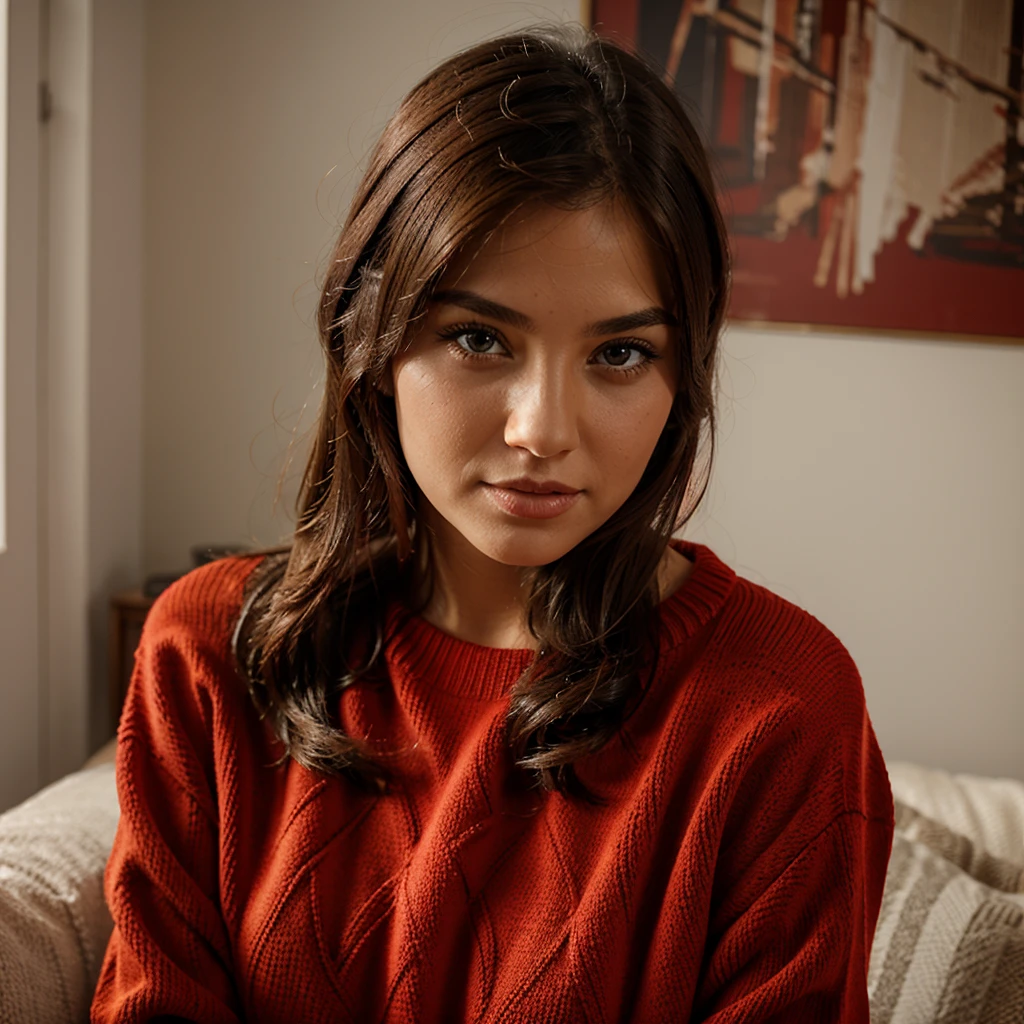 Woman in red sweater