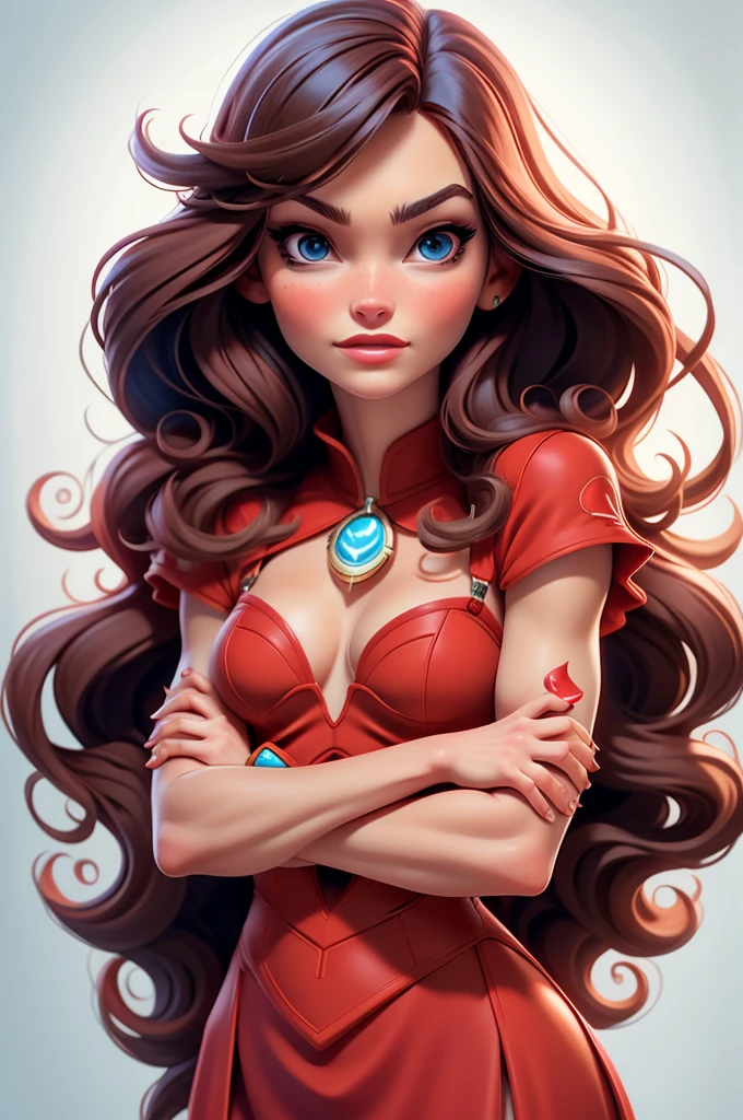 Milla Jovovich, long hair, red dress, barbie, blue eyes, white background, vivid, prety, perfect