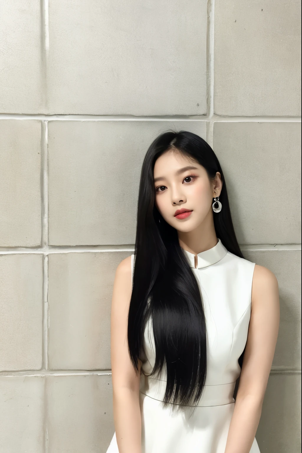 a woman in a white dress standing against a wall, jinyoung shin, jaeyeon nam, jossi of blackpink, portrait jisoo blackpink, jisoo of blackpink, portrait of jossi of blackpink, blackpink jennie, kim doyoung, lee ji-eun, lee ji - eun, park ji-min, jisoo from blackpink, heonhwa choe, ulzzang