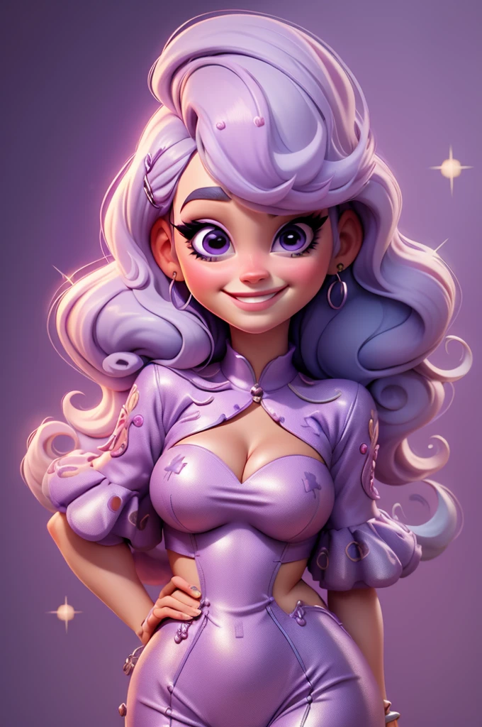 Katy Perry, purple glitter outfit, smiling, barbie