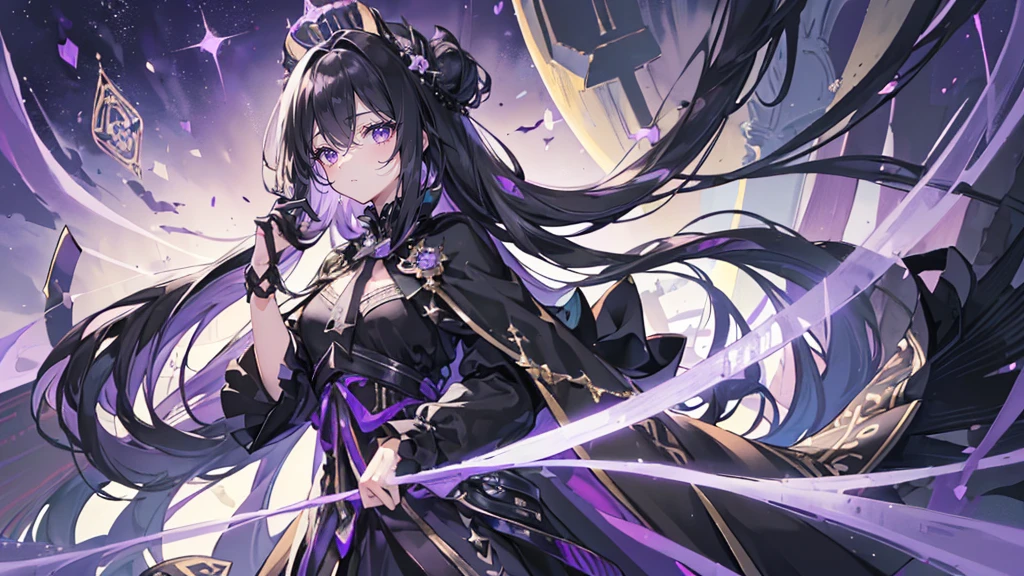 (Super detailed)),((illustration)),((masterpiece)),(((need))),((fine、Highest quality CG Unity 8K wallpapers,masterpiece),((4K,masterpiece,best quality)),Black hair queen,Waist-length hair,Royal sister,Sexy,Tall figure,Lilac eyes,Standing upright in a coffin,Mature,Hair Bunch,Hair tied on both sides,Black and purple French vintage clothing,Gorgeous pure black cape,Black veil,Purple-white halo,Black purple boots,Wearing a crown on the head,Holding a knight's sword,pyramid,Emitting dim purple light,Brilliant palace,The deep sea is filled with coffins,Mysterious symbols,individual,Emit a dim light,Full body picture