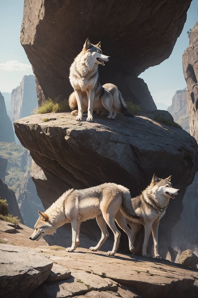 illustration, pack of wolves, Rock