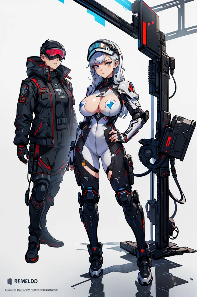 (masterpiece, best quality, high resolution, ((huge breasts)) 1 woman, white cyberpunk style full body military armor, cyberpunk style head covering visor, serious posture(, white background, stickers. Redmond), (( full body standing)),
