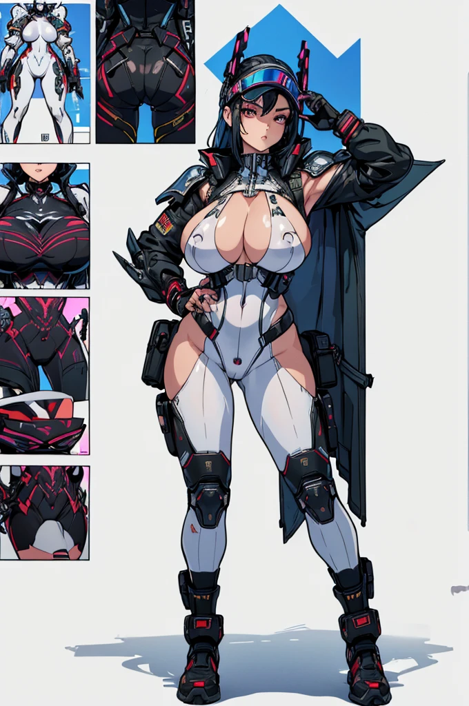 (masterpiece, best quality, high resolution, ((huge breasts)) 1 woman, white cyberpunk style full body military armor, cyberpunk style head covering visor, serious posture(, white background, stickers. Redmond), (( full body standing)),
