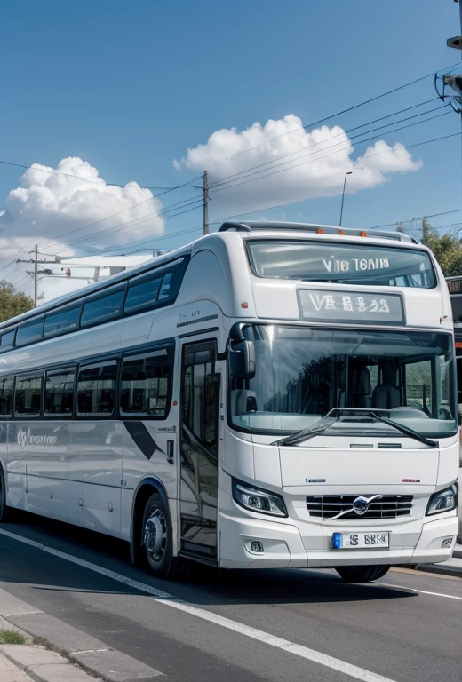 Image of a Volvo brand passenger bus, irizar model, white color , in central ka of northern mexico