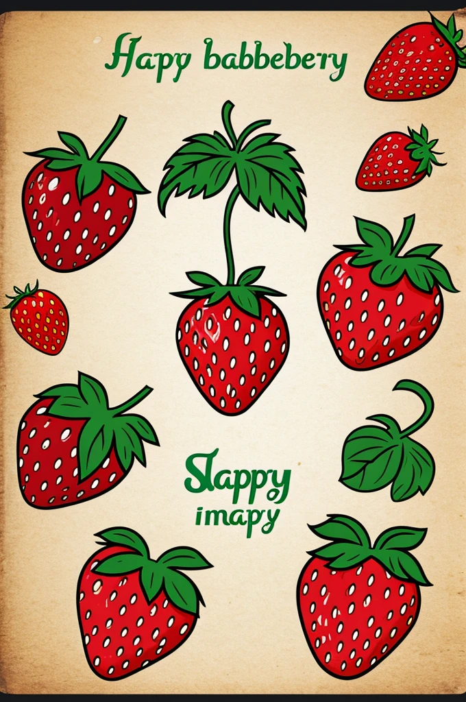 Happy strawberry in cartoon style
