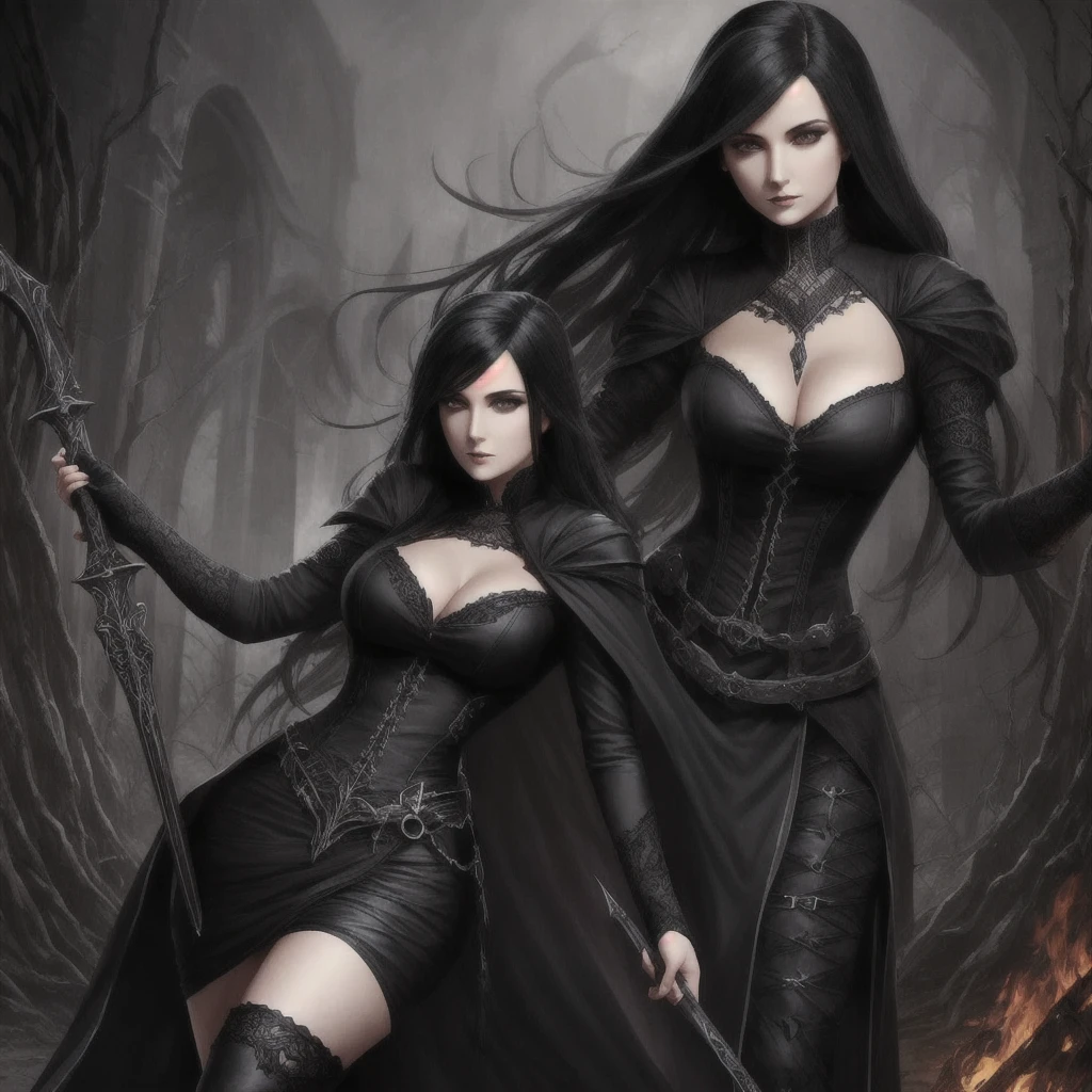 Woman, root of all evil, evil woman ,Beautiful, black hair, black eyes, attractive body,Curved,Gothic clothes,Medieval RPG ,English style suit 1890.