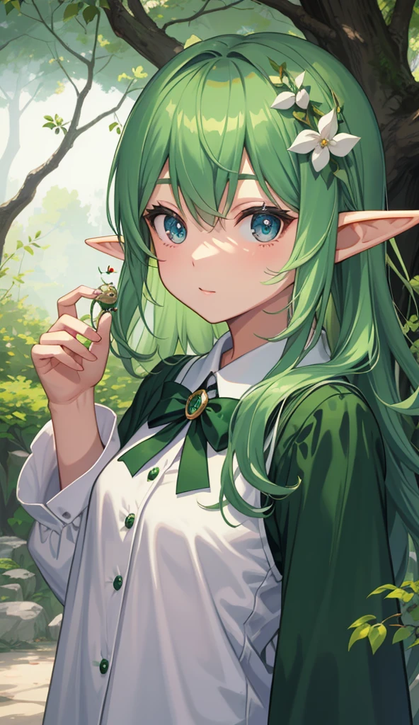 1 man 、Cute Elf、Forester、(small tits)、Upper body portrait、