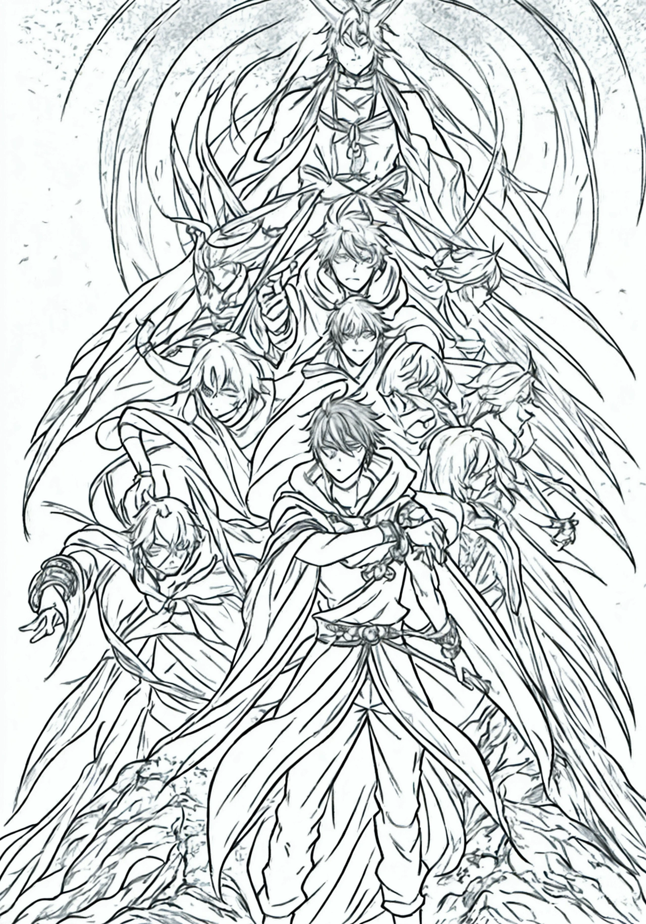 Anime manga Shonen style. 1 charismatic young man, main character, hero, sorcerer, guardian of the seals, golden bracelet of magic seals, messy upright hair, hood, blue googles, fantasy, magic, sorcery, dynamic pose, dynamic lights